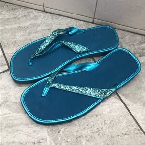 Teal Glitter Strap Flip Flop Sandals